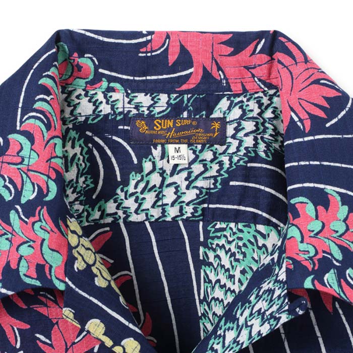 COTTON LINEN SLUBYARN OPEN SHIRTS “LEI HAWAIIAN STYLE”:NAVY