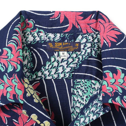 COTTON LINEN SLUBYARN OPEN SHIRTS “LEI HAWAIIAN STYLE”:NAVY