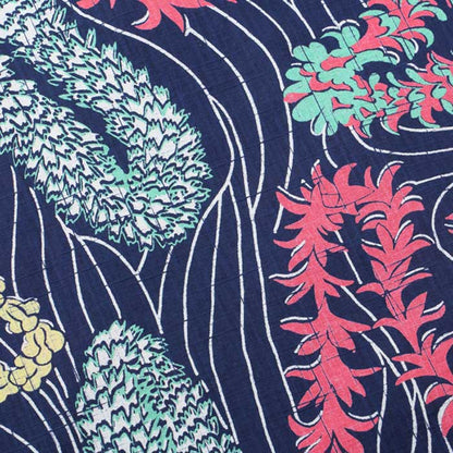 COTTON LINEN SLUBYARN OPEN SHIRTS “LEI HAWAIIAN STYLE”:NAVY
