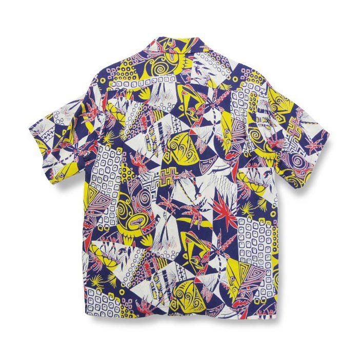 サンサーフ "HAWAIIAN PICTOGRAPH" ネイビー 半袖 レーヨン アロハシャツ