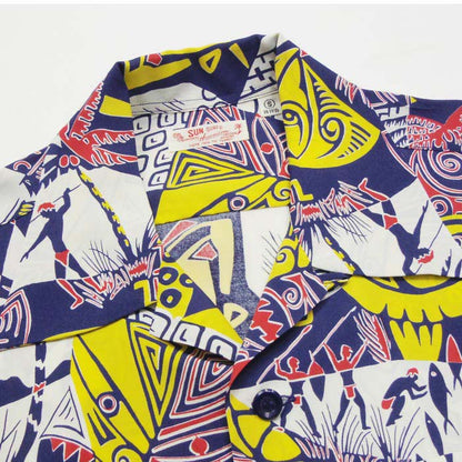 サンサーフ "HAWAIIAN PICTOGRAPH" ネイビー 半袖 レーヨン アロハシャツ