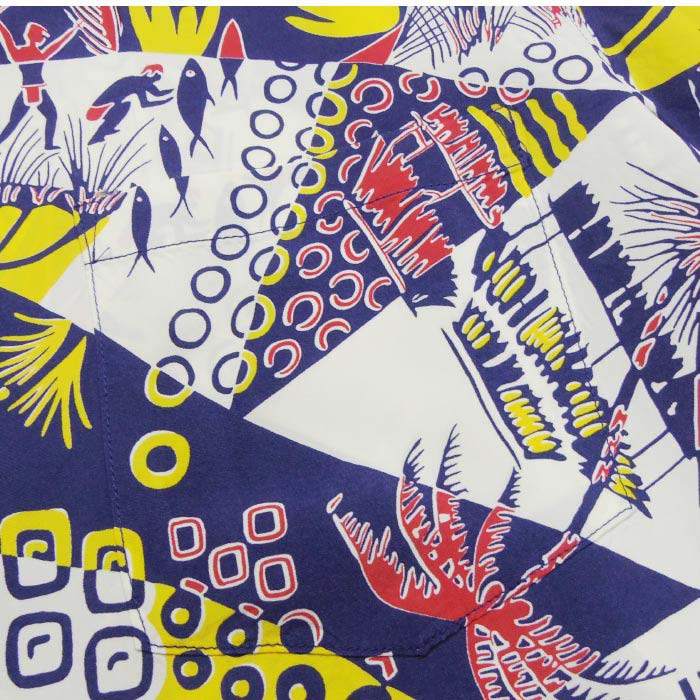 サンサーフ "HAWAIIAN PICTOGRAPH" ネイビー 半袖 レーヨン アロハシャツ