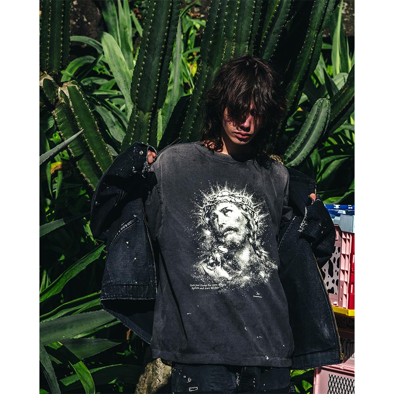 セントマイケル SM-HR8-0000-016 SS TEE / JESUS / BLACK メンズ 半袖 プリント Tシャツ