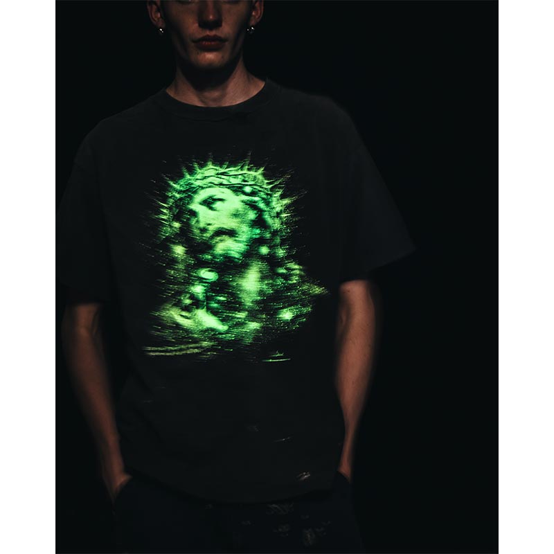 セントマイケル SM-HR8-0000-016 SS TEE / JESUS / BLACK メンズ 半袖 プリント Tシャツ
