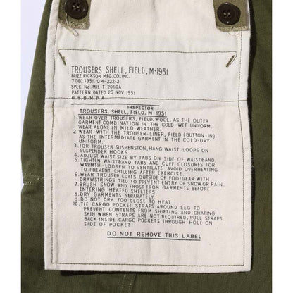 バズリクソンズ Lot No. BR41962 TROUSERS, SHELL, FIELD, M-1951 オリーブ メンズ カーゴパンツ 米陸軍 フィールドトラウザース M-51 ミリタリー