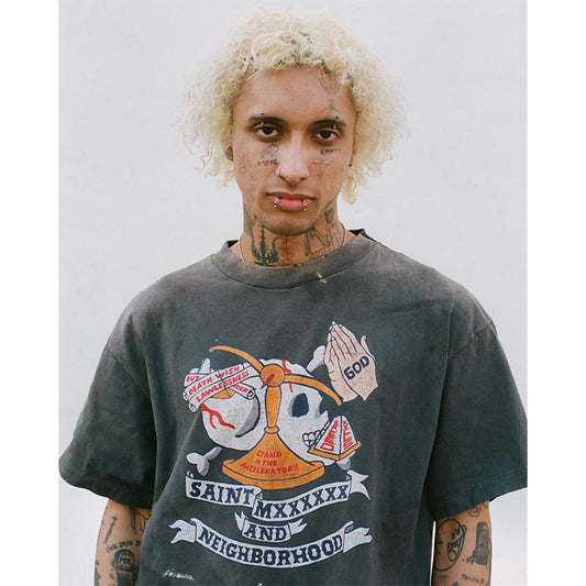 セントマイケル SM-HR8-0000-C68 STHD. SS TEE PRAY BLACK メンズ 半袖 プリント Tシャツ NEIGHBORHOOD コラボ