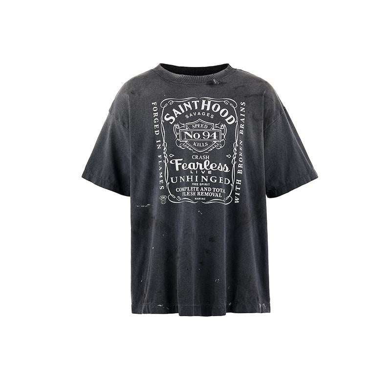 セントマイケル SM-HR8-0000-C70 STHD . SS TEE FEARLESS BLACK メンズ 半袖 プリント Tシャツ バックプリント NEIGHBORHOOD コラボ