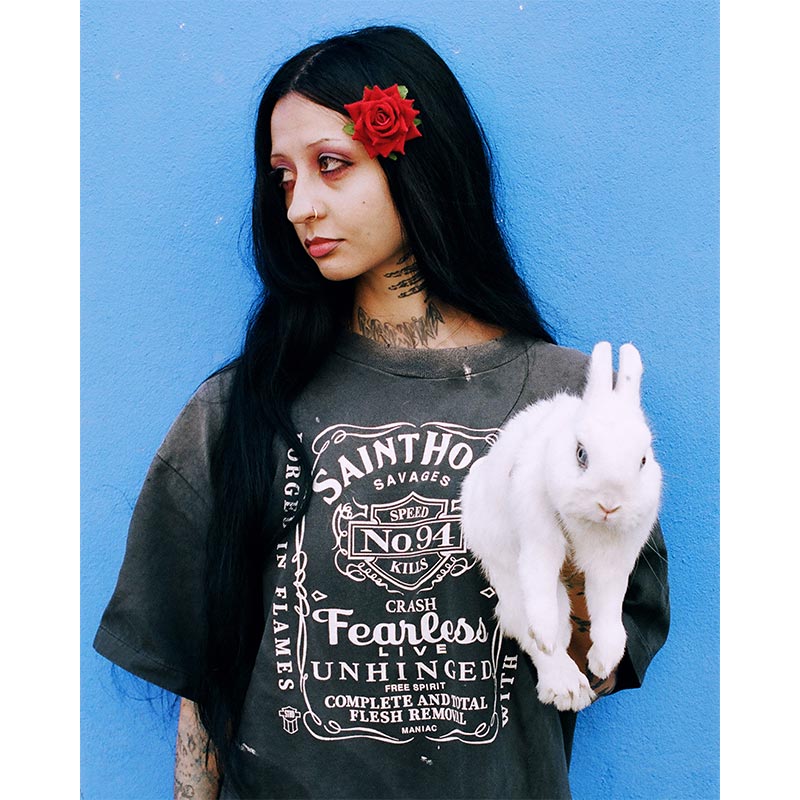 セントマイケル SM-HR8-0000-C70 STHD . SS TEE FEARLESS BLACK メンズ 半袖 プリント Tシャツ バックプリント NEIGHBORHOOD コラボ