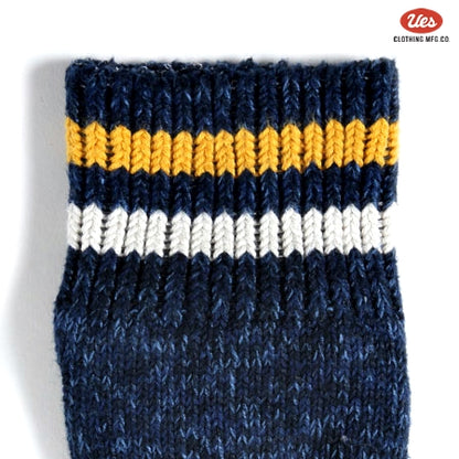 ライン入りスニーカーソックス　ネイビー×白黄ライン