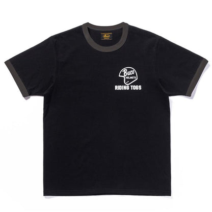 ブコ BC24004 BUCO TEE / RIDING TOGS ブラック チャコール メンズ 半袖 バイカー プリント リンガー Tシャツ バックプリント