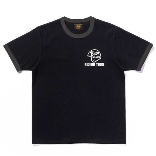 ブコ BC24004 BUCO TEE / RIDING TOGS ブラック チャコール メンズ 半袖 バイカー プリント リンガー Tシャツ バックプリント