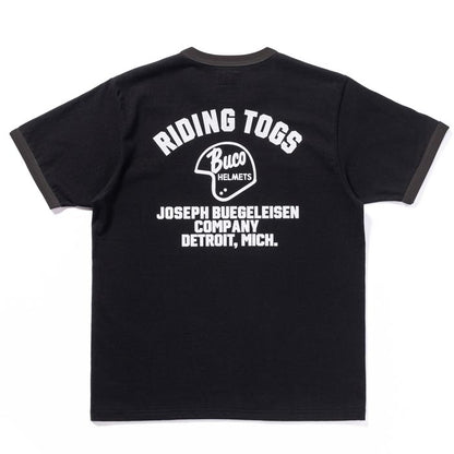 ブコ BC24004 BUCO TEE / RIDING TOGS ブラック チャコール メンズ 半袖 バイカー プリント リンガー Tシャツ バックプリント