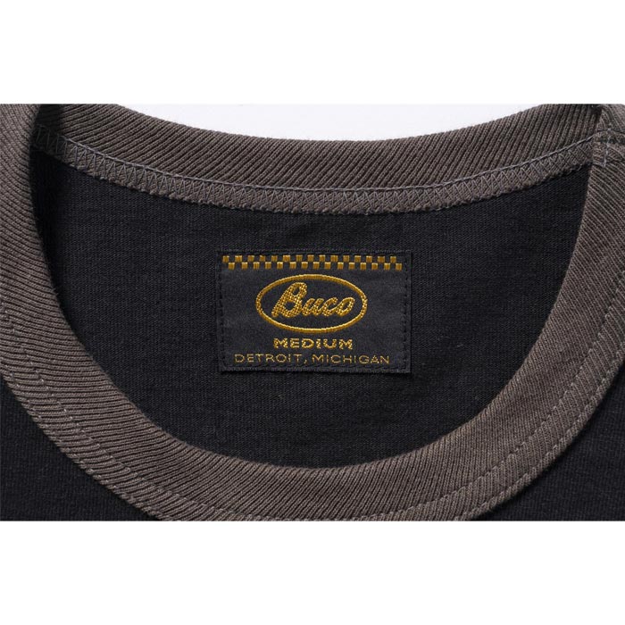ブコ BC24004 BUCO TEE / RIDING TOGS ブラック チャコール メンズ 半袖 バイカー プリント リンガー Tシャツ バックプリント