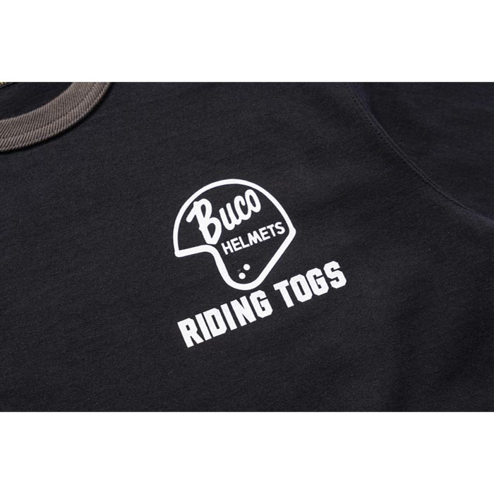 ブコ BC24004 BUCO TEE / RIDING TOGS ブラック チャコール メンズ 半袖 バイカー プリント リンガー Tシャツ バックプリント