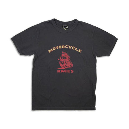 ウエス 652316 MOTORCYCLE Tシャツ バインダーネック プリントTシャツ チャコールブラック