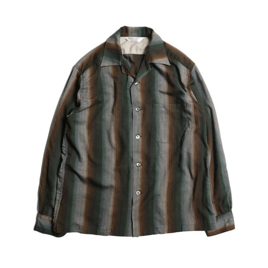 トロフィークロージング TR25SS-403 Town Craft Rayon Stripe L/S Shirt グリーン 長袖 レーヨン シャツ メンズ