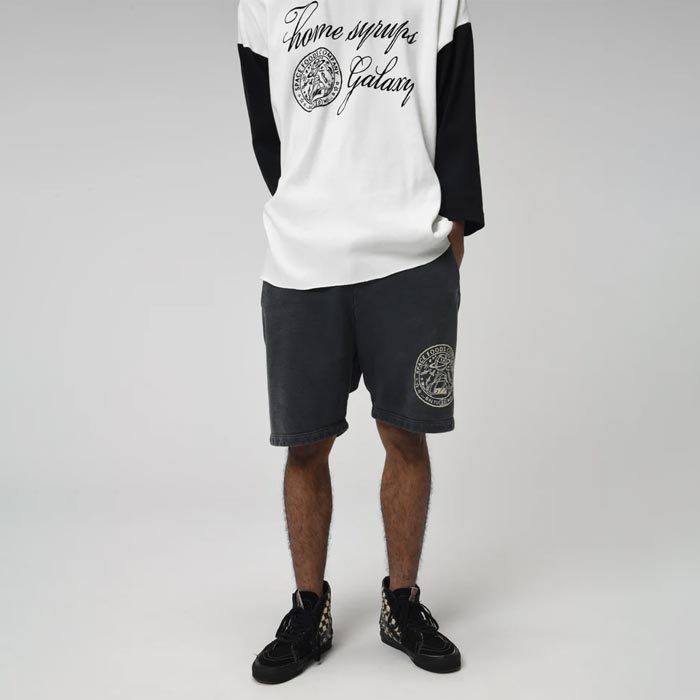 バウワウ BW241-GSSS GALAXY SYRUP SWEAT SHORTS ブラック エイジング メンズ フロッキープリント スウェット ショートパンツ