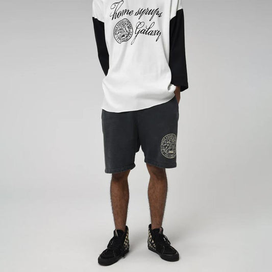 バウワウ BW241-GSSS GALAXY SYRUP SWEAT SHORTS ブラック エイジング メンズ フロッキープリント スウェット ショートパンツ