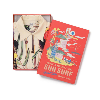サンサーフ Lot No. SS39481 SUN SURF SPECIAL EDITION “BATTLE MASK” オフホワイト メンズ レーヨン アロハシャツ