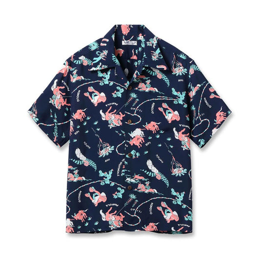 サンサーフ Lot No. SS39420 RAYON HAWAIIAN SHIRT “PANIOLA TOWN” ネイビー メンズ レーヨン アロハシャツ