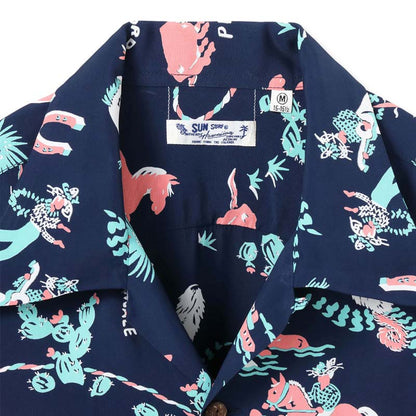 サンサーフ Lot No. SS39420 RAYON HAWAIIAN SHIRT “PANIOLA TOWN” ネイビー メンズ レーヨン アロハシャツ