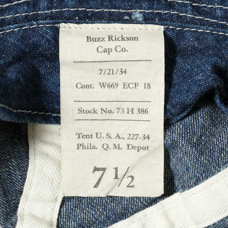 バズリクソンズ Lot No. BR02850 HAT, WORKING, DENIM VINTAGE WASHED STENCIL 429H ハードウォッシュ メンズ デニム ハット