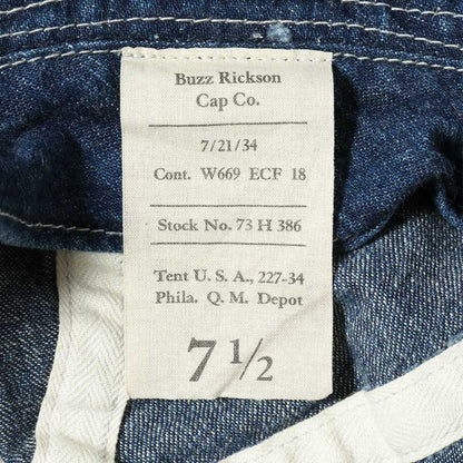 バズリクソンズ Lot No. BR02850 HAT, WORKING, DENIM VINTAGE WASHED STENCIL 429H ハードウォッシュ メンズ デニム ハット