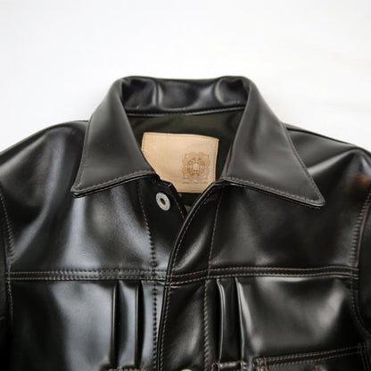 Y'2LEATHER×UNIQUE JEAN STORE別注企画【NEW COTAN】ブラック メンズ レザー ジャケット ファーストタイプ