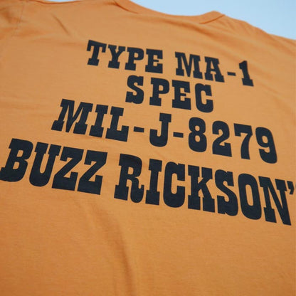 バズリクソンズ Lot No.BR79257 BUZZ×PEANUTS TEE "TYPE MA-1" チャーリー ブラウン オレンジ メンズ 半袖 Tシャツ バックプリント