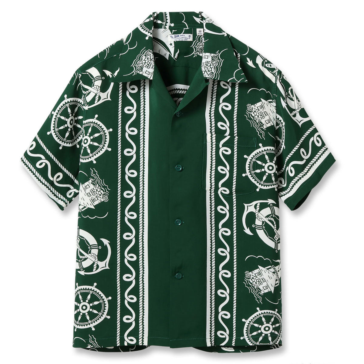 サンサーフ Lot No. SS39230 RAYON HAWAIIAN SHIRT “ALL ABOARD” グリーン メンズ レーヨン アロハシャツ