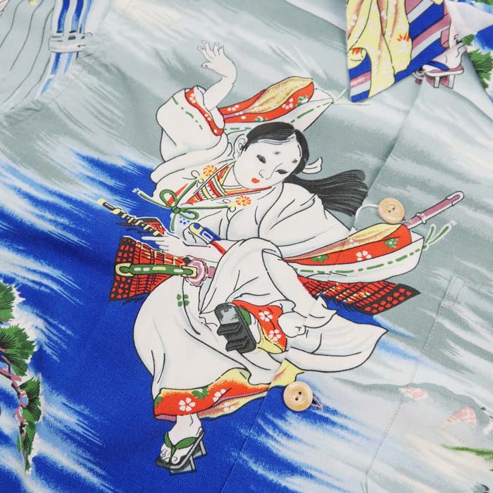 サンサーフ Lot No. SS39066 SUN SURF SPECIAL EDITION “USHIWAKAMARU FIGHTING BENKEI” グレー メンズ アロハシャツ
