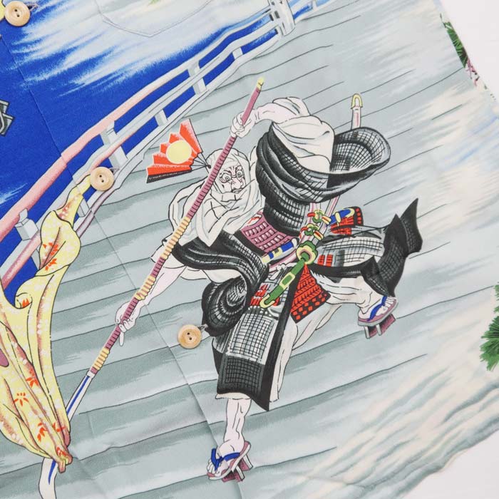 サンサーフ Lot No. SS39066 SUN SURF SPECIAL EDITION “USHIWAKAMARU FIGHTING BENKEI” グレー メンズ アロハシャツ
