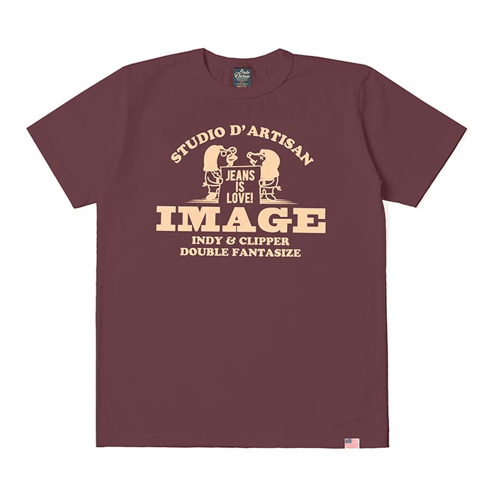 ステュディオ・ダ・ルチザン 8106A USAコットンプリントTシャツ ジーンズイズラブ バーガンディ 半袖 バックプリント