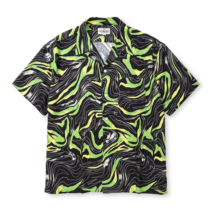 CAMO PATTERN OPEN COLLAR SH :BLACK / GREEN
