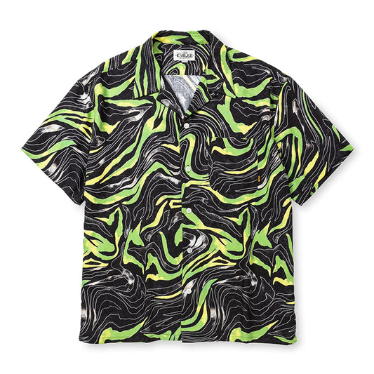 CAMO PATTERN OPEN COLLAR SH :BLACK / GREEN