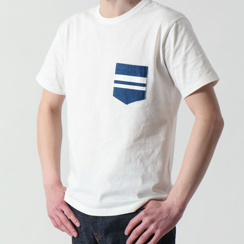 桃太郎ジーンズ MOMOTARO JEANS MHTS0003 ZIMBABWE COTTON DENIMPOCKET S/S T-SHIRTS ホワイト