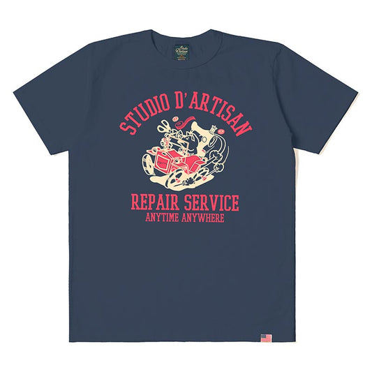 ステュディオ・ダ・ルチザン 8143B USAコットン プリントTシャツ ネイビー メンズ 半袖 カットソー