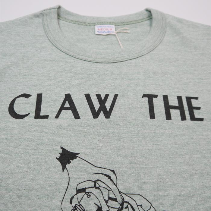 ウエアハウス WHTS-23SS042 Lot 4096 88/12杢クルーネックT CLAW グリーン プリント Tシャツ カットソー 杢天竺