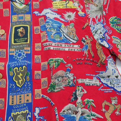 サンサーフ Lot No. SS38869 SUN SURF × BUZZ RICKSON'S SPECIAL ED ITION “TROPIC LIGHTNING” 165 レッド アロハシャツ メンズ