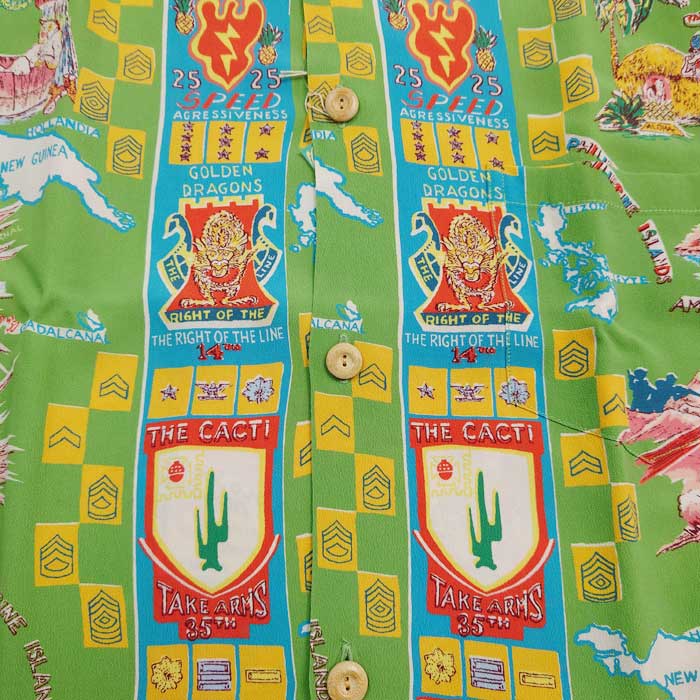 サンサーフ Lot No. SS38869 SUN SURF × BUZZ RICKSON'S SPECIAL ED ITION “TROPIC LIGHTNING” 145 グリーン アロハシャツ メンズ