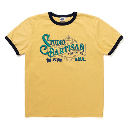 STUDIO_D'ARTISAN プリントリンガーTシャツ【8177】:ホワイト×ネイビー/イエロー×ネイビー/杢グレー×レッド