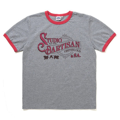 STUDIO_D'ARTISAN プリントリンガーTシャツ【8177】:ホワイト×ネイビー/イエロー×ネイビー/杢グレー×レッド