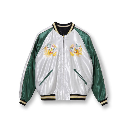 テーラー東洋 Lot No. TT14892-190 Early 1950s Style Acetate Souvenir Jacket “ROARING TIGER” × “LANDSCAPE” シルバー ブラック