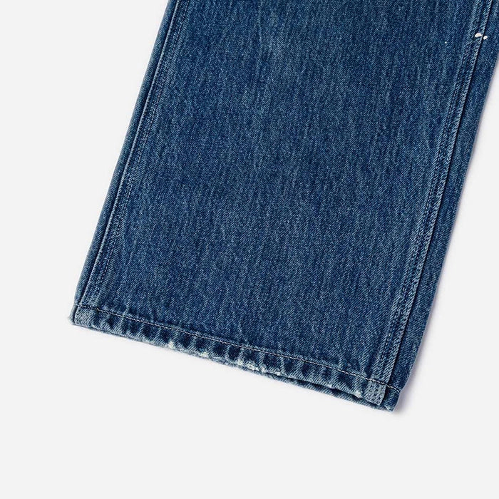 ウォッシュ＆ダメージ大黒プリントリラックスフィットジーンズ:インディゴ