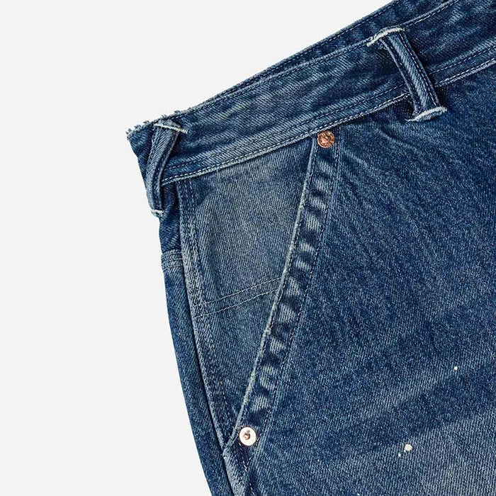 ウォッシュ＆ダメージ大黒プリントリラックスフィットジーンズ:インディゴ