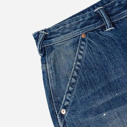 ウォッシュ＆ダメージ大黒プリントリラックスフィットジーンズ:インディゴ