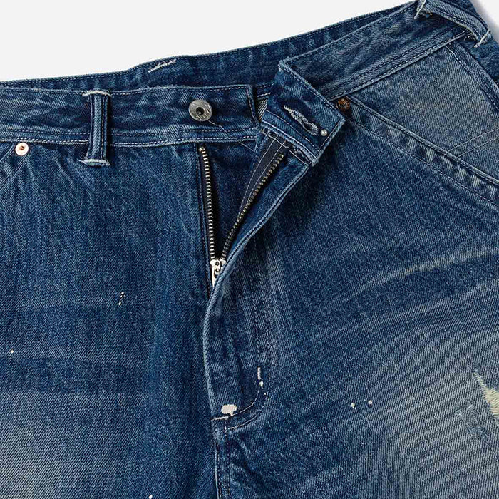 ウォッシュ＆ダメージ大黒プリントリラックスフィットジーンズ:インディゴ