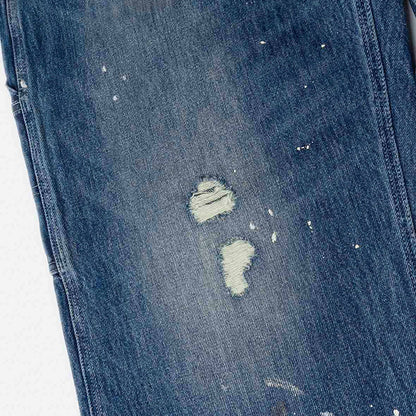 ウォッシュ＆ダメージ大黒プリントリラックスフィットジーンズ:インディゴ