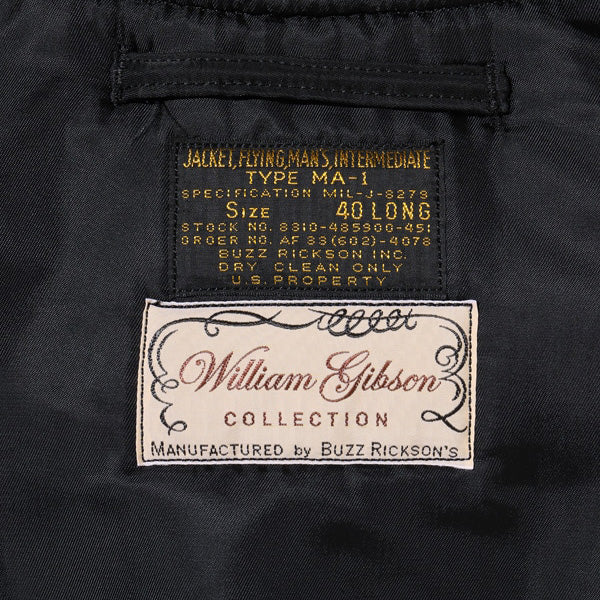 バズリクソンズ Lot No. BR14965 / WILLIAM GIBSON COLLECTION Type BLACK MA-1 SLENDER (LONG)