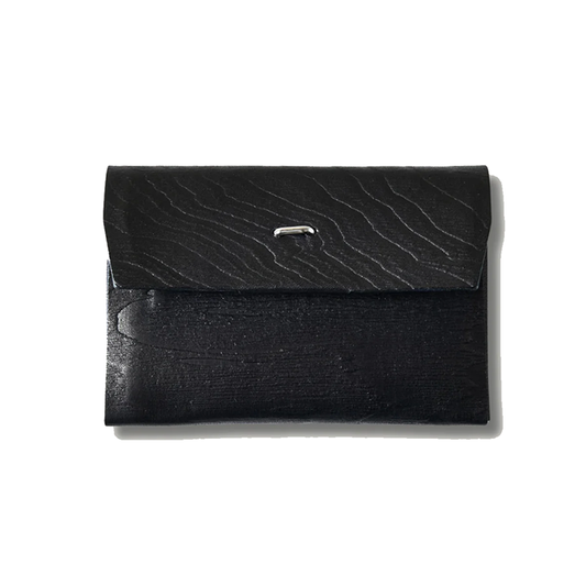 POST O'ALLS (ポストオーバーオールズ) #4212-PLB Plywood Leather Card Case : cow leather black